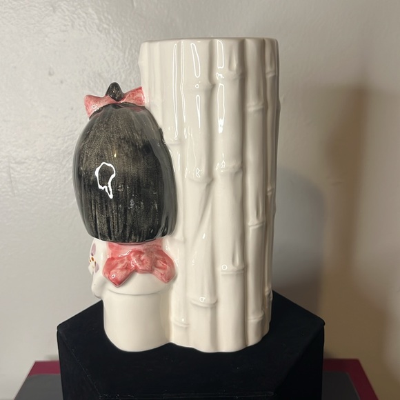 Kokeshi Japan Ceramic Art Pottery Girl with Puppy and Bamboo Stalks Planter - Picture 3 of 8